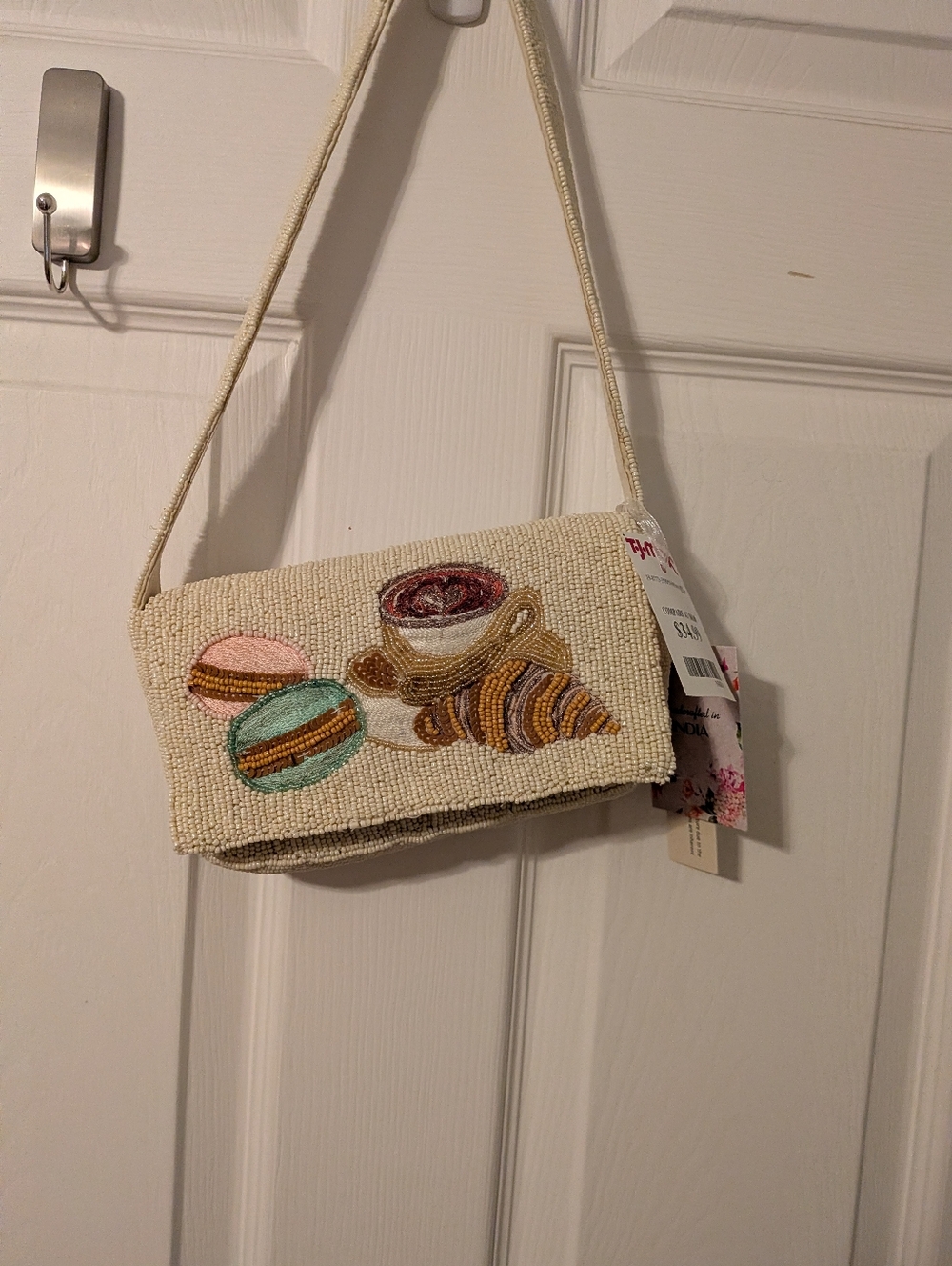 Viral NWT Beaded Cream Macaron & Pastry Crossbody Bag